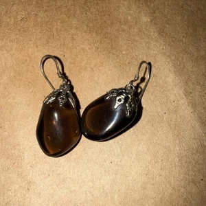 Gorgeous Vintage Sterling Silver Black Onyx Drop Earrings Hooks 1.5"Length - Picture 1 of 4