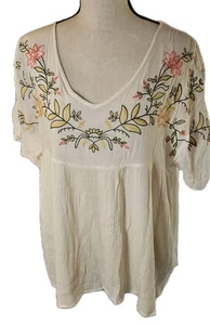 POL by Anthropologie Bohemian/Peasant Embroidered Ivory Damen Top Gr. L - Bild 1 von 21