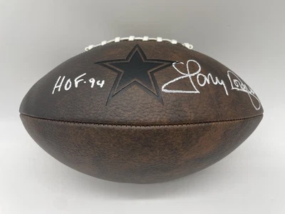 Tony Dorsett Autografiado Vaqueros Logo Envejecido Fútbol con HOF-Beckett con Holo Foto 1 de 4