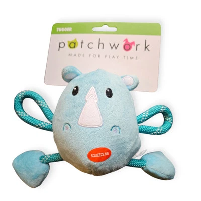 Juguete para perro chirriante de cuerda de 8" Rambo el rinoceronte con cuerda de tracción S-M ¡NUEVO! Foto 1 de 4