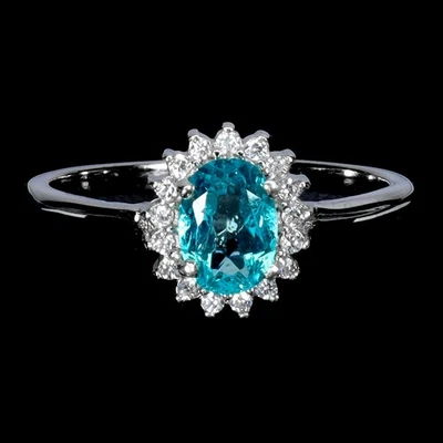 925 Sterling Silver Ring Oval Paraiba Blue Topaz 7x5mm Gemstone Jewelry Size 7 - Image 1 of 4