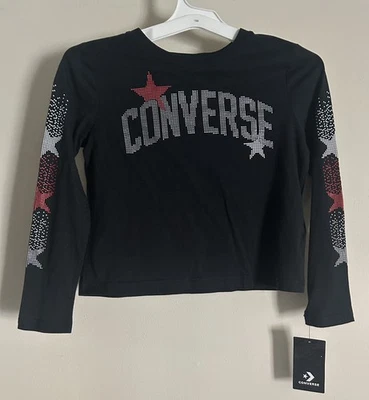 NWT Girls Converse Long sleeve Tshirt Sz M 10-12 Glitter Dot Logo Top - Image 1 of 4