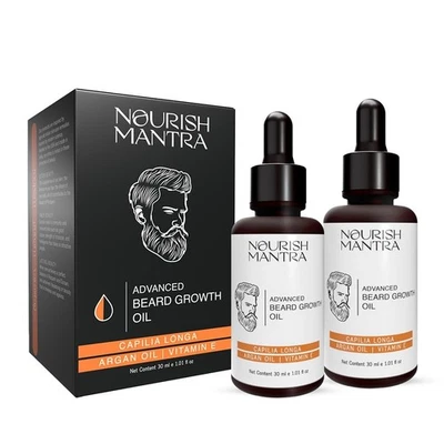 2X Nourish Mantra Advanced Beard Growth Oil For Fuller Thicker Healthier -30ml - Image 1 of 4
