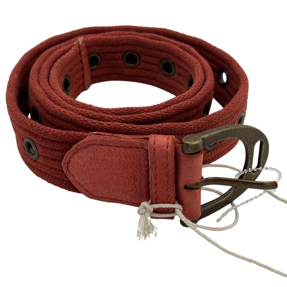 Free People Avril Grommet Belt Rust Red Canvas Leather S M Festival Boho - Image 1 of 4