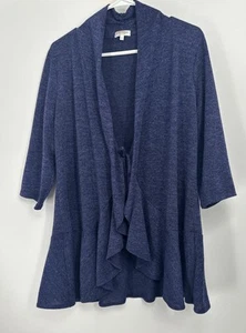 Kiyonna Cardigan 0X Love Story Cardigan Top Open Front + Tie Waterfall Hem Blue - Picture 1 of 8