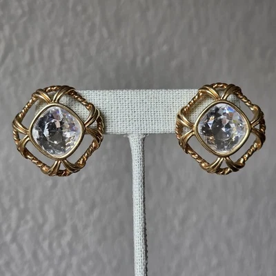 Pendientes perforados Swarovski tono dorado cristal poste trasero cuerda texturizada años 80 Foto 1 de 4