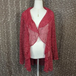 Cárdigan de malla tejido con volantes delanteros abiertos rosa Keren Hart vintage grande para mujer - Imagen 1 de 7