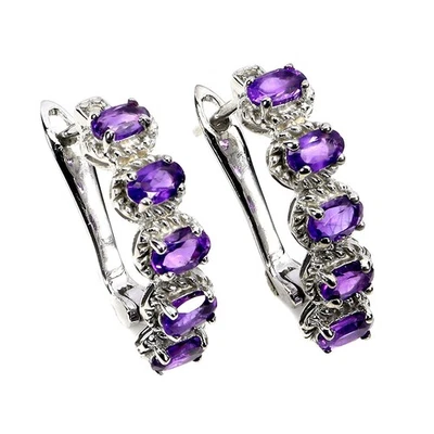 Pendientes de plata de ley 925 amatista ovalada 5x3 mm topacio blanco piedras preciosas joyería Foto 1 de 4