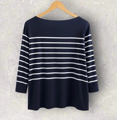 Joie Pima Cotton Modal Soft Stretch Knit Tee Top Black Ivory Stripes Size Large - Image 1 of 4