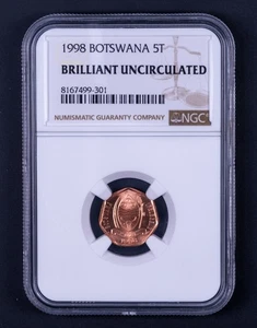 1998 Botswana 5 Thebe NGC Brilliant Uncirculated RB301 - Picture 1 of 2