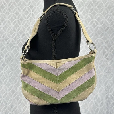 Bolso de Hombro de Gamuza Y2K De Colección NY&CO Beige Púrpura Verde Cuero Cartera Años 90 Preppy Foto 1 de 4