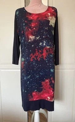 Sandwich Galaxy Print Navy Tunic Dress Size 10 Lagenlook Floaty Jersey Sleeves - Image 1 of 4