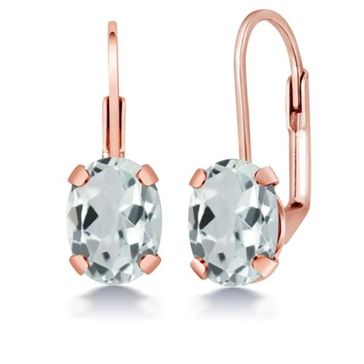 2.25 克拉椭圆形天空蓝色海蓝宝石黄铜镀玫瑰金黄铜耳环 — 第 1/4 张图片