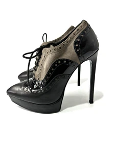 Saint Laurent Nappa Patent Suede Tribtoo 105 Lace Up Booties Black Size 36 EU - Picture 1 of 9