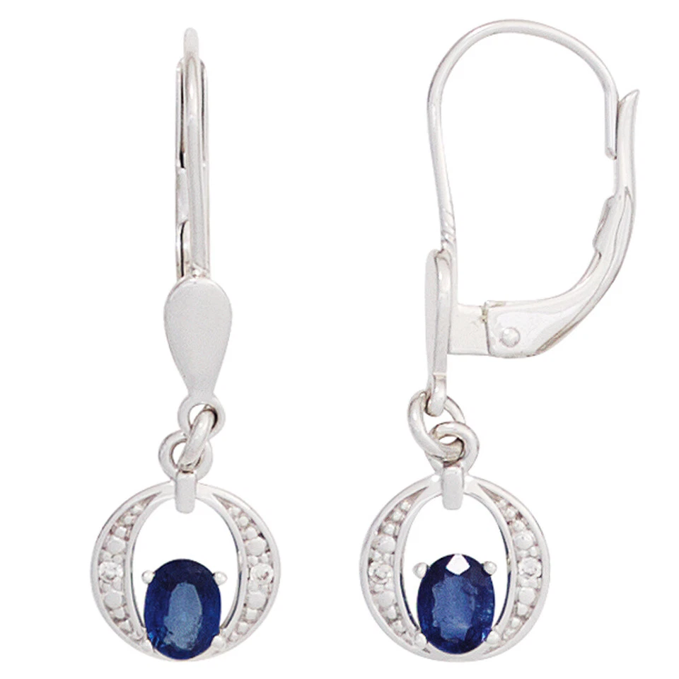 Boutons 585 Gold Weißgold 2 blaue Safire 4 diamanten Ohrringe Ohrhänger