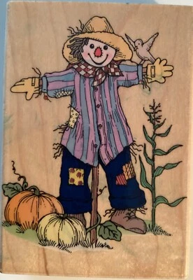 Sello de goma parche de calabaza espantapájaros montaje en madera por Hero Arts H958 usado de colección Foto 1 de 4