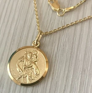 Ladies Gold over 925 Silver Saint Christopher Necklace with Free Engraving - Picture 1 of 3
