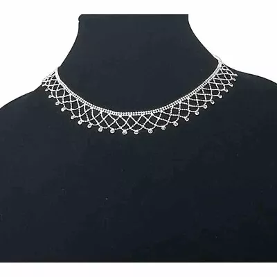 Colar de renda Givenchy prata placa com strass rosa novo sem etiquetas. - Imagem 1 de 4