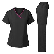 Dagacci Medical Uniform Women's Scrub Set Stretch Contrast Binding Top and Pa...