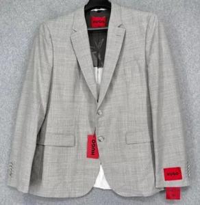 HUGO Suit Jacket Mens Size 42S Beige Gray Check Superflex Modern Fit NWT $545 - Picture 1 of 5