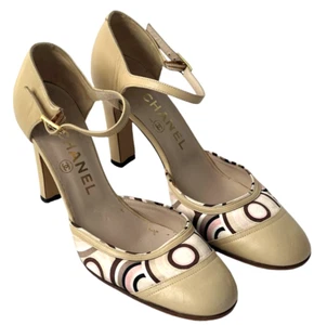 Scarpe donna vintage anni 80 Chanel Chanel cinturino alla caviglia tacco rosa beige 5,5/36 - Foto 1 di 16