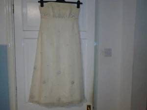 1 Stunning ivory and silver beaded strapless silk dress, MONSOON, size 10 - Bild 1 von 5
