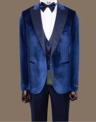 Oress Men's 2 Piece Tuxedo Suit Pants + Coat Blazer Size 52 NWT Navy Blue Velvet - Image 1 of 4