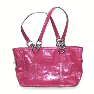 Coach Dusky Rose Pink Patent Leather Zip Tote Handbag Purse Double Handle F12839 - Picture 1 of 11
