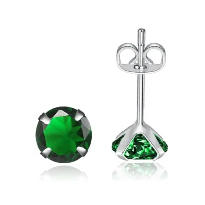 PENDIENTES DE PLATA DE LEY 925 MACIZA REDONDOS CIRCONITAS CÚBICAS POSTE 2-8mm MUJERES Foto 1 de 4