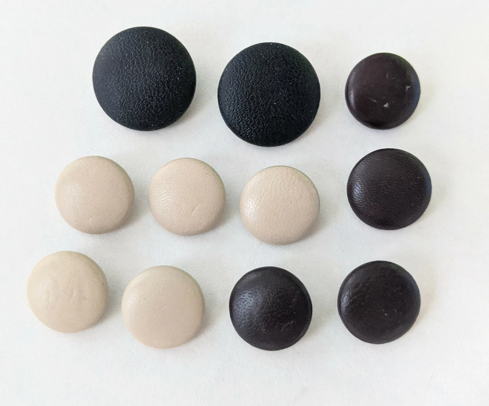 11 Vintage Leather Shank Buttons Black Dark Brown Beige 19-25mm - Image 1 of 3