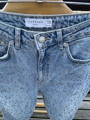Jeans jeans azul cravejado cintilante TOPSHOP tamanho W 30/L27 TAMANHO 10 - Imagem 1 de 4