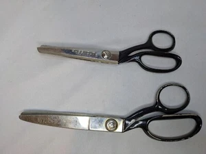 Vintage WISS 9 & Kleencut 7.5 Pinking Shears Sewing Scissors Fabric USA - Picture 1 of 19