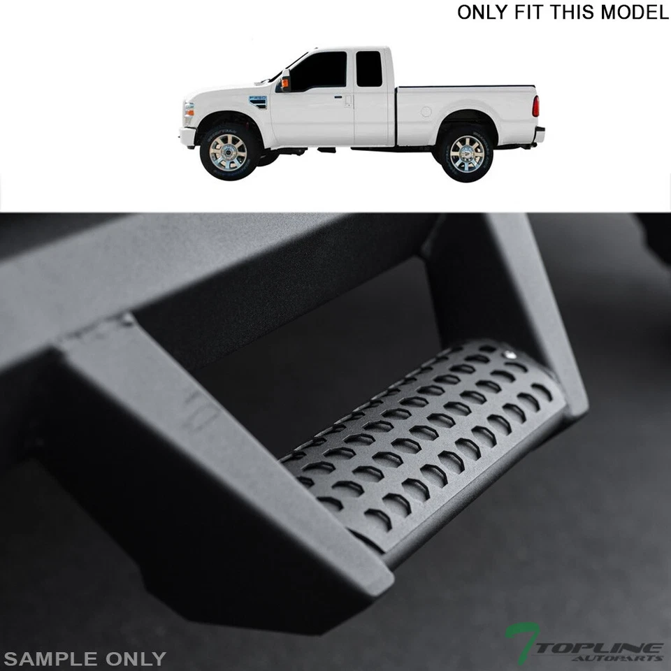 Topline For 1999-2016 Ford F250/F350 Super Cab Hoop Drop Step Bars v2 -Matte Blk Foto 1 de 4