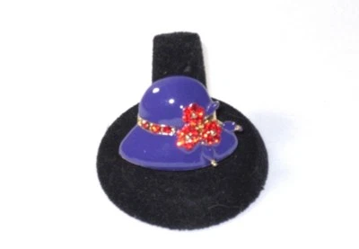 Sombrero Púrpura Rojo Cristal Flores Ajustable Esmalte Anillo Sociedad Damas Foto 1 de 3