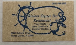 Tarjeta de visita vintage Riviera Oyster Bar & Restaurant Punta Gorda, Florida - Imagen 1 de 1