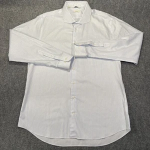 Suitsupply Shirt Mens 17.25 Blue Stripe Traveler Spread Collar Cotton Slim Fit - Picture 1 of 14