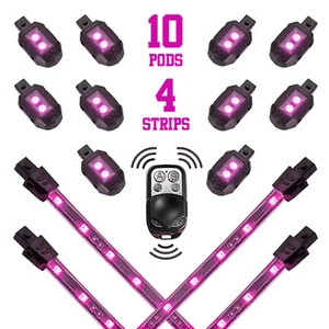 Rosa - 10xPod + 4x8" Tiras de un solo color LED acento luz brillante motocicleta - Imagen 1 de 8