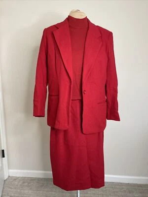 Joan Leslie Mujer Rojo Traje Falda Blazer Mezcla de Lana Suéter Tejido Top Monocromo Foto 1 de 4