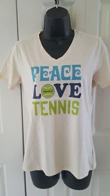 Life is Good Women's Beige Tennis T-shirt "Peace Love Teenis" - Image 1 of 4