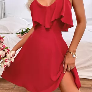 Women's Sexy V Neck Mini Sleeveless Dress  Ladies Beach Swing Summer Sundress - Picture 1 of 34