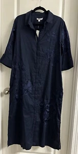 Chico’s Embroidered Shirt Dress Size SZ 1 US 8 Pockets 3/4 Sleeves Color Navy - Picture 1 of 10