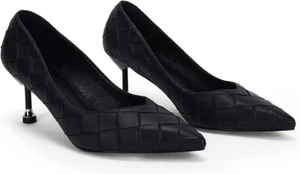 Womens black short kitten heel pumps pointed toe woven slip on formal (size 9.5) - Picture 1 of 6