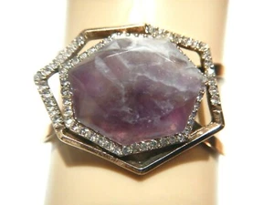 ABSTRACT AMETHYST GEOMETRIC CUFF gold brass crystal gem stone bracelet bangle 1J - Picture 1 of 9