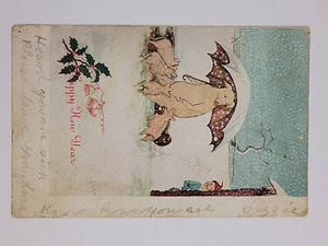 Happy New Year Postcard 1906 Mother Pig w/Piglets Vintage - Picture 1 of 2