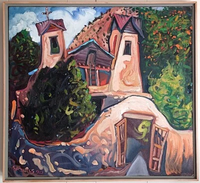 Pintura al óleo, Santurio de Chimayo, Edward Samuels, 1991, enmarcada, 25 por 23,5 pulgadas Foto 1 de 3