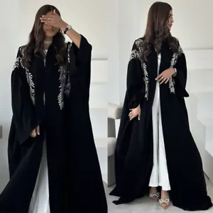 Damen muslimische offene Abaya Strickjacke lange Roben Türkei Kimono islamisches Ramadan Kleid - Bild 1 von 14