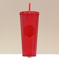 Starbucks Tumbler China Christmas Red Bling Diamond studded 24oz Straw Cold cup