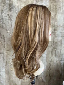 Parrucca capelli veri 100% vergini biondo sporco highlight parrucche ebraiche da donna - Foto 1 di 8