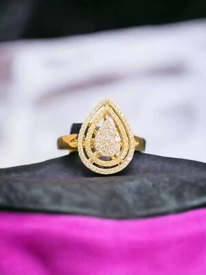 Pave 0.51 Cts Round Brilliant Natural Diamonds Engagement Ring 14K Yellow Gold - Image 1 of 4