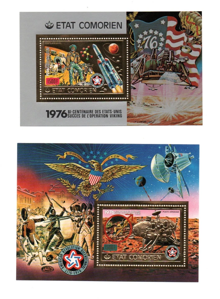 Comoras 1976 Juego Hojas de Oro 200 Años América/Espacio (Bloque Michel 58/59) MNH Foto 1 de 1